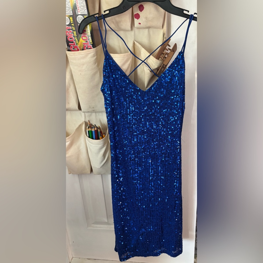 Charlotte Russe Blue Sequin Backless Dress